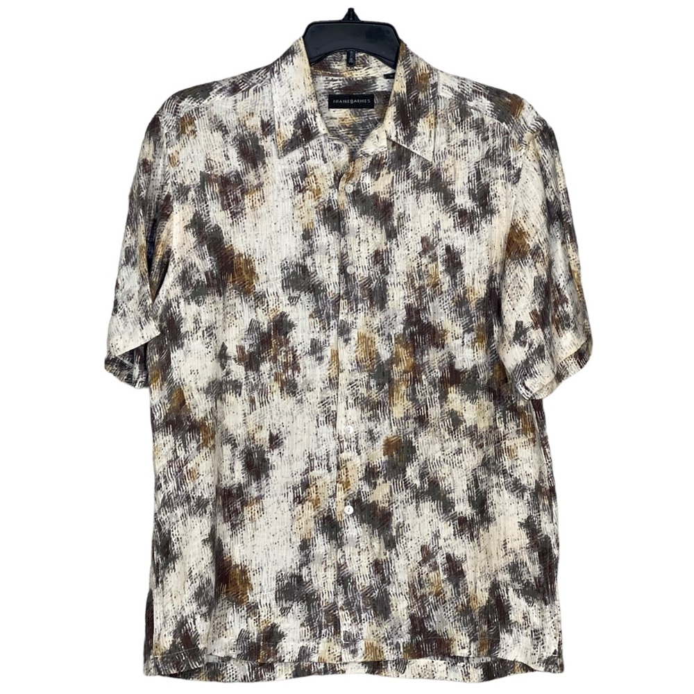 Jhane Barnes Button-up Shirt Short Sleeve Silk and Linen Abstract Print Size M